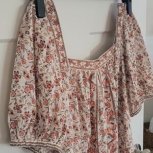 Max Studio Flowy Floral Hippie Bohemian Baby Doll Peasant Blouse SZ L